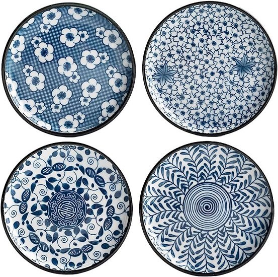 4pcs Blue and white Ceramic Appetizer Plates Seasoning Dishes Dipping Bowls