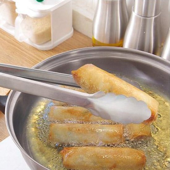 304 Stainless Steel Kitchen Cooking Tongs, 12" and 14" Set of 2 Strong BBQ Brushed Locking Food Tongs, Black