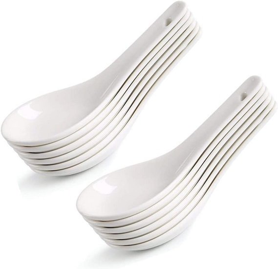 Ceramic Soup Spoons, Asian Ramen Spoons Set of 12 Proper for Miso Wonton Ramen Dumpling Macaron Dishwasher & Oven Safe