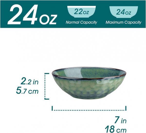 24 oz Grain Bowls, Set of 4 Ceramic Pasta Bowls, Lead-Free Soup Bowls, Dishwasher and Microwave Safe
