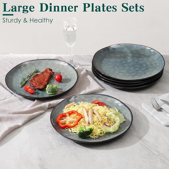 Ceramic Green Dinner Plate Set of 6, 11.4 Inch Stoneware Large Luxury Dinnerware Porcelain, Safe for Kitchen, Oven, Dishwasher, Microwave, Scratch Resistant