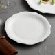 Set of 6 Salad Plate, 8 Inch Porcelain Dessert Serving Plates, Embossed Printing Small Dinner Dish for Pancakes, Steak, Microwave, Dishwasher Safe