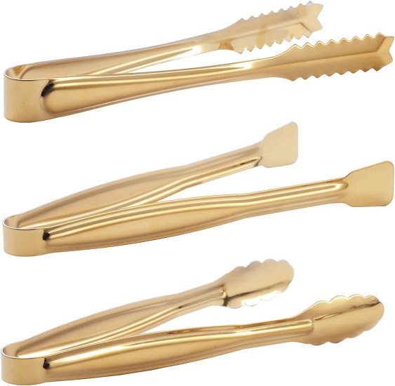 Gold Plated Mini Serving Tongs Set 6-Inch Appetizers Tongs Stainless Steel Small Sugar Cube Tongs Ice Tongs, Set of 6